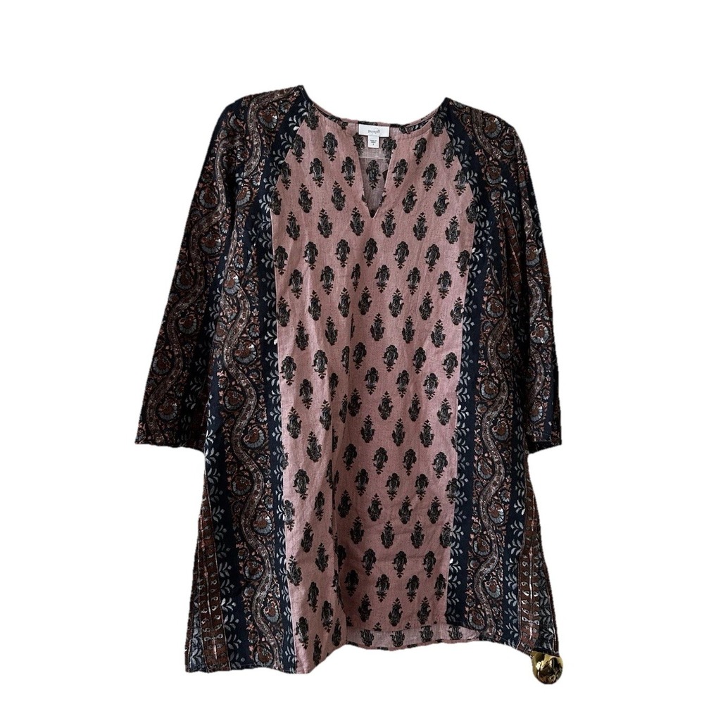 Pure Jill J. Jill Mixed Paisley Block Print Tunic Top Pink Navy Boho Small‎